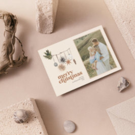 Moderne Scandi Boho neutrale familie foto Merry Feestdagenkaart