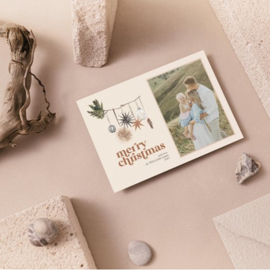 Moderne Scandi Boho neutrale familie foto Merry Feestdagenkaart