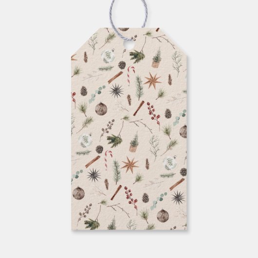 Moderne Scandi Boho neutrale vrolijke kerstfoto Cadeaulabel (Achterkant)
