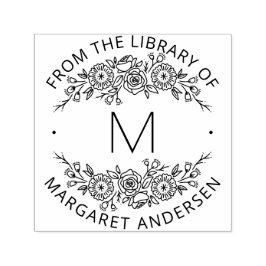 Moderne Scandi Botanische krans Monogram Boekplaat Zelfinktende Stempel