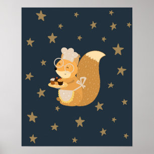 Moderne scandi eekhoorn met cupcakes kinderkamer poster
