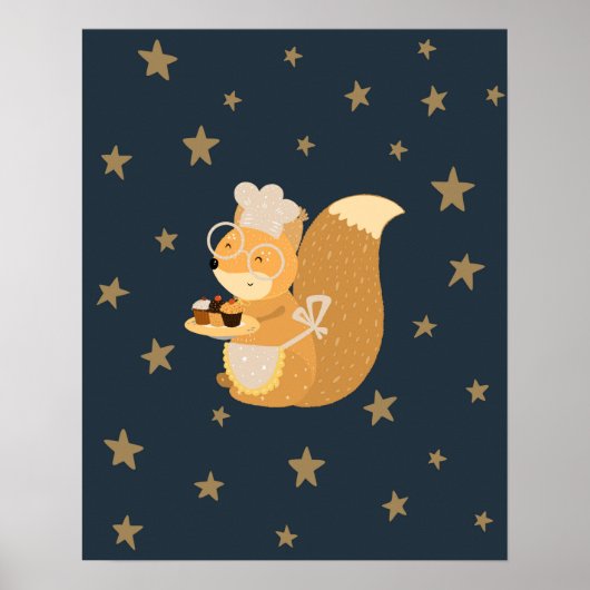 Moderne scandi eekhoorn met cupcakes kinderkamer poster (Voorkant)