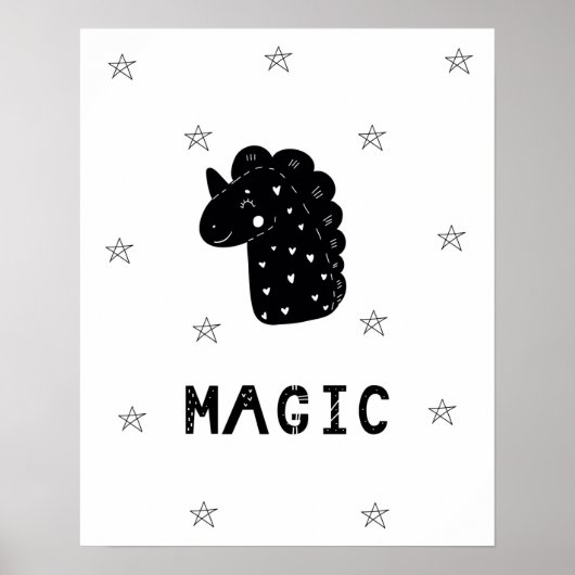 Moderne scandi eenhoorn met sterren kinderkamer poster (Voorkant)