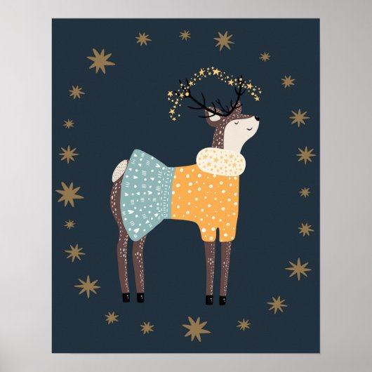 Moderne scandi herten en sterren kinderkamer poster (Voorkant)