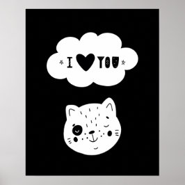 Moderne scandi kitten love you kinderkamer poster
