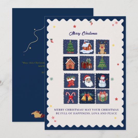 Moderne Scandi met Festive Icons Vlakke Kerstkaart (Voorkant / Achterkant)