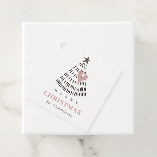 Moderne Scandi Minimaal Blush Hart Kerstboom Bedankjes Labels (In situ)