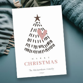 Moderne Scandi Minimaal Blush Hart Kerstboom Feestdagenkaart