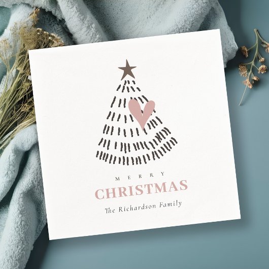 Moderne Scandi Minimaal Blush Hart Kerstboom Servet