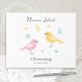 Moderne Scandi Pastel Vogels Meisje Doopfeestje Gastenboek