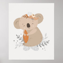 Moderne scandi schattige Koala met bloemen Nursery Poster