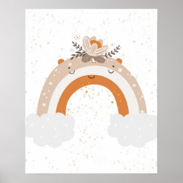 Moderne scandi schattige regenboog met bloemen bab poster