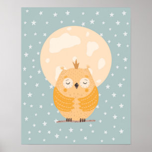 Moderne scandi schattige slapende uil kinderkame poster