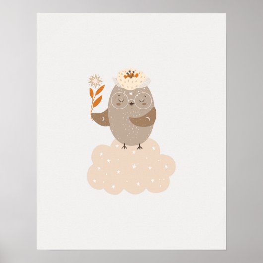 Moderne scandi schattige vogel op een wolk babykam poster (Voorkant)