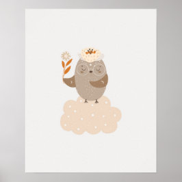 Moderne scandi schattige vogel op een wolk kinderk poster
