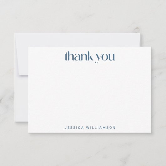 Moderne Scandinavische Blauwe Bloem Bruiloft Feest Bedankkaart (Voorkant)