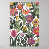 Moderne Scandinavische Floral Line Art Illustratio Poster (Voorkant)