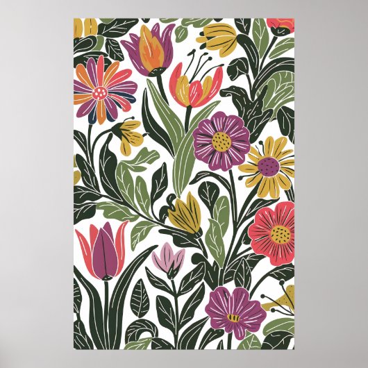 Moderne Scandinavische Floral Line Art Illustratio Poster (Voorkant)