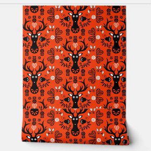 Moderne Scandinavische folk art herten Behang