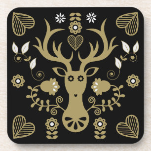 Moderne Scandinavische folk art herten Bier Onderzetter
