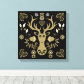 Moderne Scandinavische folk art herten Canvas Afdruk (Insitu (Houten vloer))