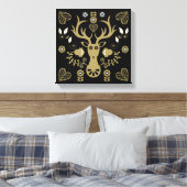 Moderne Scandinavische folk art herten Canvas Afdruk (Insitu (Slaapkamer))