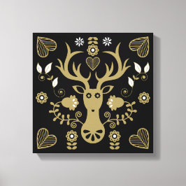 Moderne Scandinavische folk art herten Canvas Afdruk