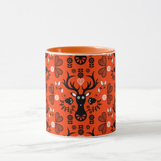 Moderne Scandinavische folk art herten Mok (Midden)
