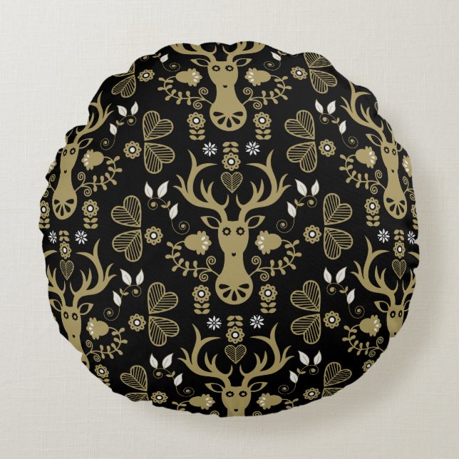 Moderne Scandinavische folk art herten Rond Kussen (Voorkant)