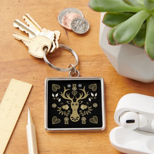 Moderne Scandinavische folk art herten Sleutelhanger (Bureau)
