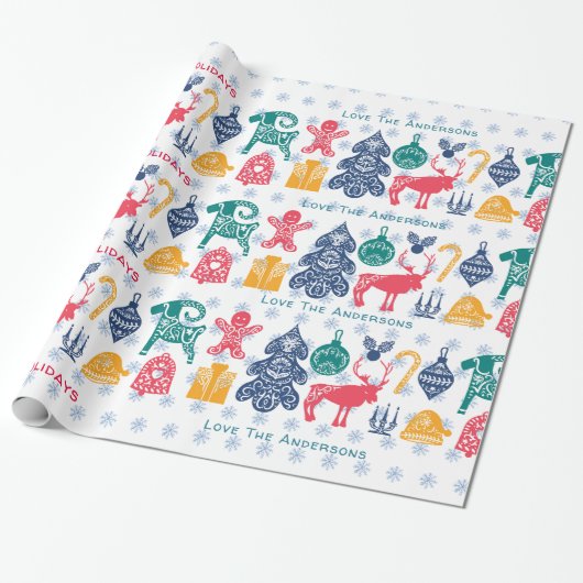 Moderne Scandinavische Kerst Folk Art Papercut Cadeaupapier (Uitgerold)