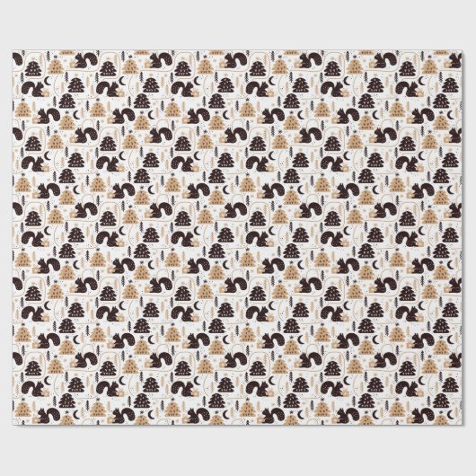 Moderne Scandinavische kerst Squirell Pattern Cadeaupapier (Vlak)