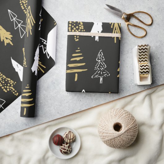Moderne Scandinavische kerstboompatroonstralen Cadeaupapier (Crafts)
