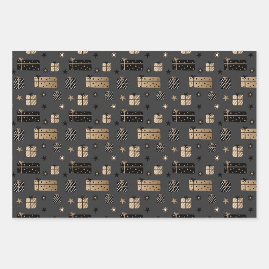Moderne Scandinavische kerstpatronen Gold Black Inpakpapier Vel (Voorkant 2)