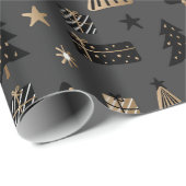 Moderne Scandinavische kerstpatronen zwart goud Cadeaupapier (Rol Hoek)