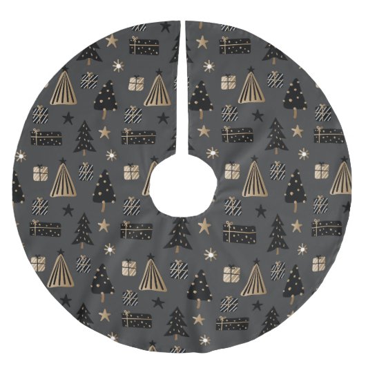 Moderne Scandinavische kerstpatronen zwart goud Kerstboom Rok (Voorkant)