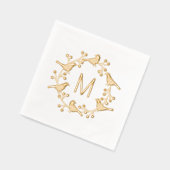 Moderne Scandinavische Monogram Initiaal Vogelkran Folie Servetten (Links)