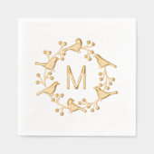 Moderne Scandinavische Monogram Initiaal Vogelkran Folie Servetten (Voorkant)