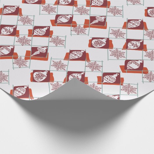 Moderne Scandinavische Rode Kerst Botanische Cadeaupapier (Hoek)