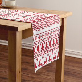 Moderne Scandinavische rood & wit patroon Kerstmis Korte Tafelloper