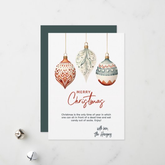 Moderne Scandinavische stijl Ornamenten Kerst Feestdagenkaart (Voorkant / Achterkant in situ)