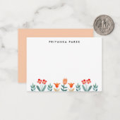 Moderne Scandinavische Waterverf bloemen Notitiekaartje (Voorkant / Achterkant in situ)