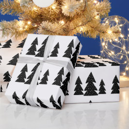 Moderne Scandinavische zwarte kerstboomstructuur Cadeaupapier