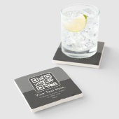 Moderne Scannbare QR-code | Zwart Grijs & Wit Stenen Onderzetter (Zijkant)