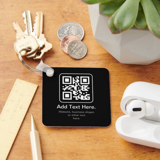 Moderne Scannbare QR-code | Zwart Wit & Grijs Sleutelhanger (Bureau)