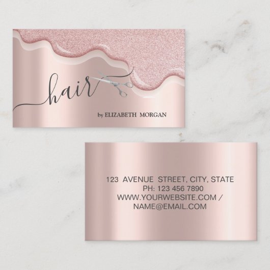 Moderne schaar Glitter maakt haarkloon Roos Gold Visitekaartje (Voorkant / Achterkant)
