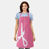 Moderne schaar Hair Stylist Flamingo Roze Schort (Gedragen)