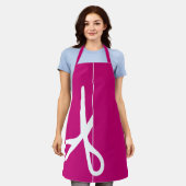 Moderne schaar Hair Stylist Raspberry Pink Schort (Gedragen)