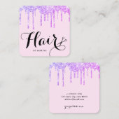 Moderne schaar paarse glitter druipt haar vierkante visitekaartje (Voorkant / Achterkant)