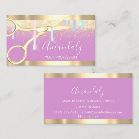 Moderne schaar voor haarser drijft goudroze visitekaartje (Voorkant / Achterkant)